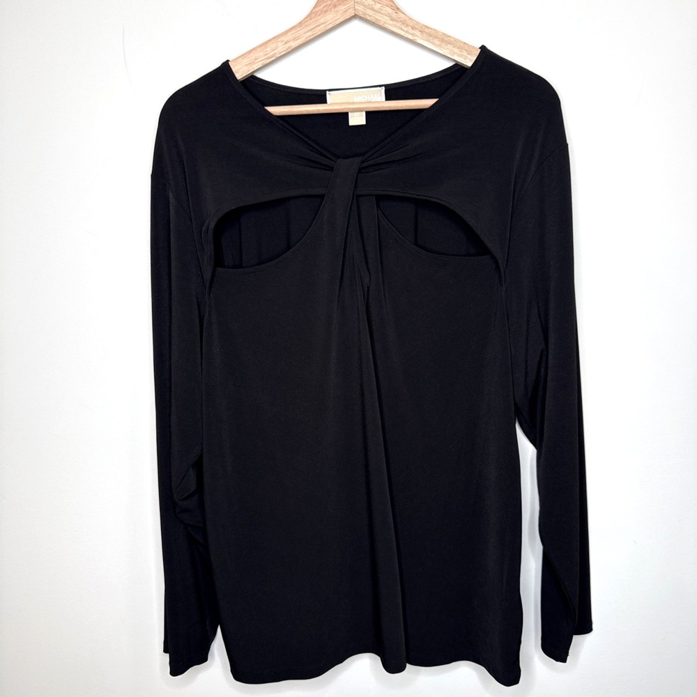 Michael Kors Shirt Blouse Women's 3X Black Long Sleeve Cutout Slinky Stretch